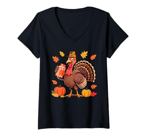 Damen Apotheker Job Thanksgiving Truthahn Herbst Blätter Kürbisse T-Shirt mit V-Ausschnitt von Pharmacist Thanksgiving Costume