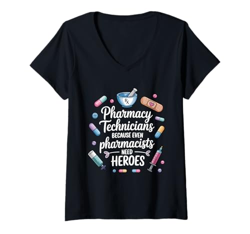 Damen Apotheken-Techniker, Weil auch Apotheker Helden brauchen T-Shirt mit V-Ausschnitt Damen Apotheken-Techniker, Weil auch Apotheker Helden brauchen T-Shirt mit V-Ausschnitt von Pharmacy Tech CPHT Pharmacist Student