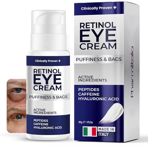 Augencreme für Schwellungen und Tränensäcke, Augencreme für Männer und Frauen, Augencreme für Augenringe, Baggy Eyes Behandlung für Frauen mit Retinol, Hyaluronsäure & Koffein von Pharmlitalia