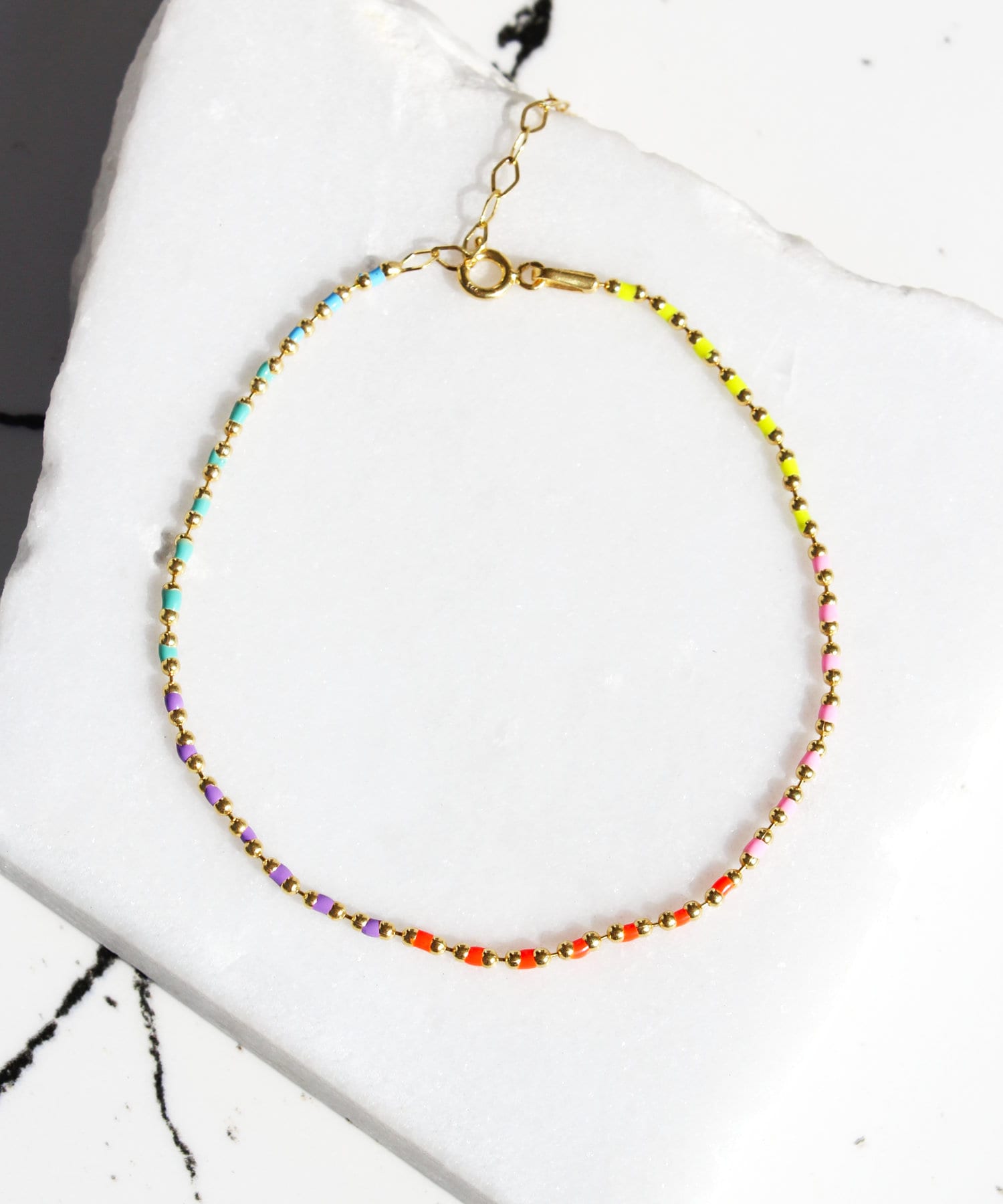 Sterling Silber Regenbogen Enamel Perlen Fußkettchen, Dünne Schlanke Multicolor Bunte Satellitenkette Layering Verstellbare Sommer Strand Schmuck von PharosJewellery