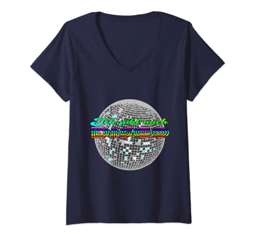 Phatt Tunes Damen Disco T-Shirt mit V-Ausschnitt, Blau, S Phatt Tunes Damen Disco T-Shirt mit V-Ausschnitt, Blau, S von Phatt Tunes