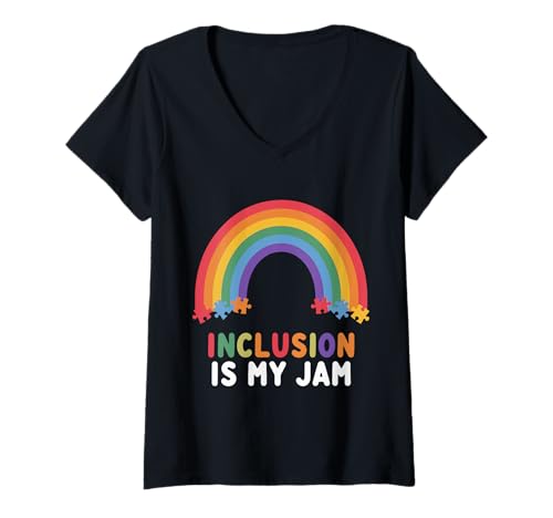 Damen Autismus-Bewusstsein Inclusion Is My Jam T-Shirt mit V-Ausschnitt von Pheezneek