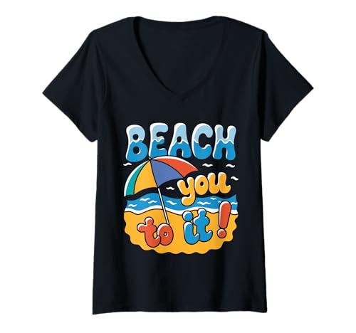 Damen Beach You to It Lustig T-Shirt mit V-Ausschnitt von Pheezneek