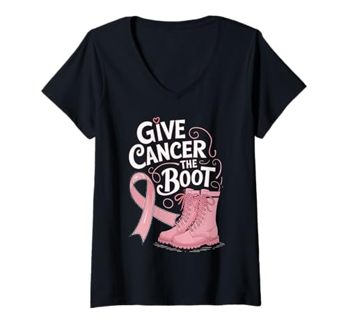 Damen Give Cancer The Boot Breast Cancer Bewusstsein T-Shirt mit V-Ausschnitt von Pheezneek