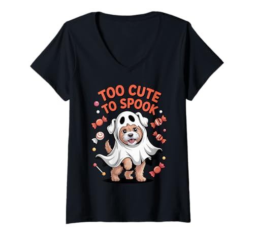 Damen Halloween-Hund ist zu süß, um ihn zu erschrecken T-Shirt mit V-Ausschnitt von Pheezneek