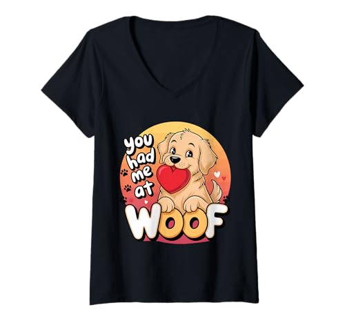 Damen Hundeliebhaber Du hattest Mich bei Woof T-Shirt mit V-Ausschnitt von Pheezneek