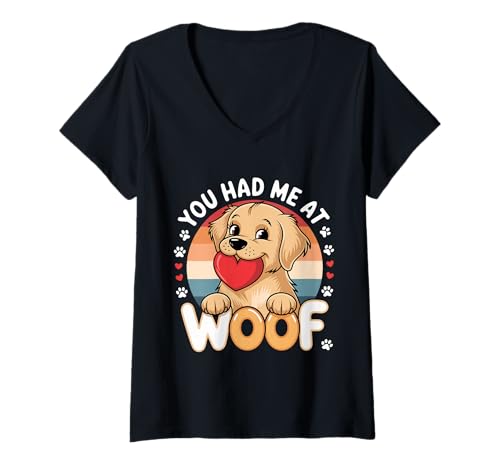 Damen Hundeliebhaber Du hattest Mich bei Woof T-Shirt mit V-Ausschnitt von Pheezneek