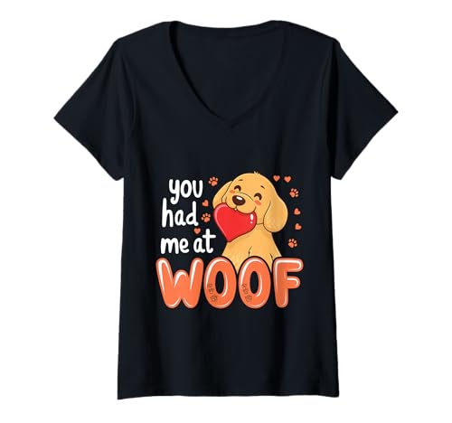 Damen Hundeliebhaber Du hattest Mich bei Woof T-Shirt mit V-Ausschnitt von Pheezneek
