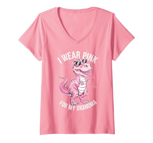 Damen I Wear Pink For My Grandma Brustkrebs-Bewusstsein T-Shirt mit V-Ausschnitt Damen I Wear Pink For My Grandma Brustkrebs-Bewusstsein T-Shirt mit V-Ausschnitt von Pheezneek