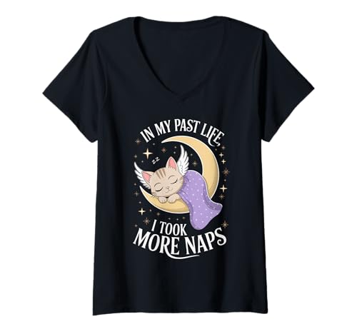 Damen In My Past Life I Took More Naps Lustige Katze T-Shirt mit V-Ausschnitt von Pheezneek