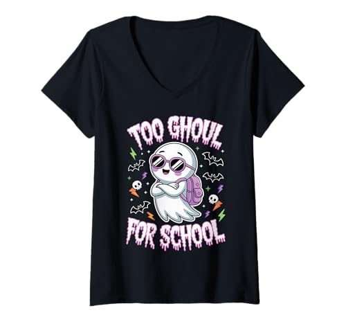 Damen Lustiger Halloween-Ghul für die Schule T-Shirt mit V-Ausschnitt von Pheezneek