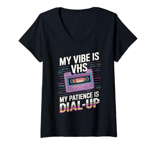 Damen My Vibe is VHS My Patience Dial-Up Lustig T-Shirt mit V-Ausschnitt von Pheezneek