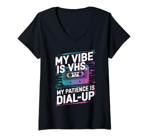 Damen My Vibe is VHS My Patience Dial-Up Lustig T-Shirt mit V-Ausschnitt von Pheezneek