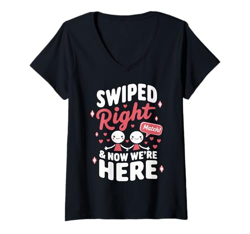 Damen Nach rechts gewischt und jetzt sind wir Hier Paare T-Shirt mit V-Ausschnitt von Pheezneek
