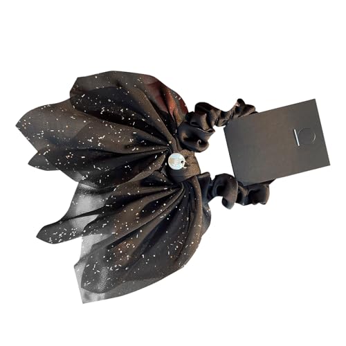 Brunchies mit Bogenborsten, faszinierendes Netz-Design, süßes und romantisches Flair, vielseitig und modisch, verschönern Sie Ihre Frisur mit einem hochwertigen Stoff für jeden Anlass (Black) von Phefop