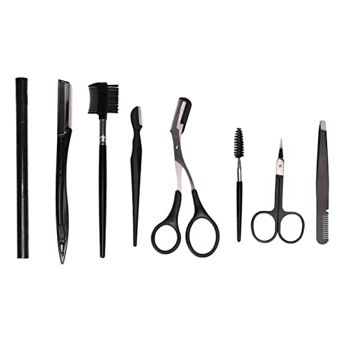 Phefop 8 Stücke Care Kit für Augenbrauen in Edelstahl mit Professionellem Schwarzem Rost mit Taschen für Frauen, Männer und älteren Menschen von Phefop