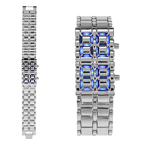 Phefop LED Lighting LED WATHTH Stahl GROPPE Ehepaar Armband Elektronische Armbanduhr Student und Jungen und Mädchen Paar (Silbergürtel Blaues Licht) von Phefop