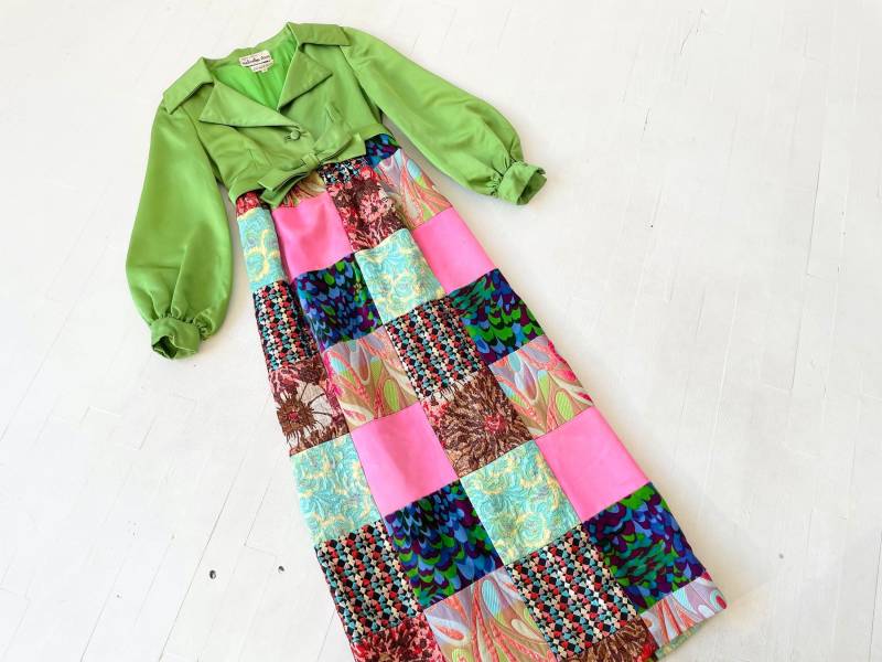 1960Er Jahre Malcolm Starr Metallic Patchwork Abendkleid von PhenixVintage