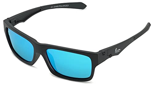 Phieres Archerph - Leichte und sportliche Sonnenbrille mit Kunststoff-Optik, polarisierten Gläsern und UV400 Schutz in Matt Schwarz/Blau von Phieres