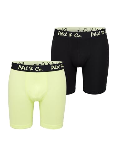 Phil & Co. Berlin Herren Retro Boxer 2-Pack Long Boxer - Black-Shadow Lime - Größe XXL von Phil & Co. Berlin