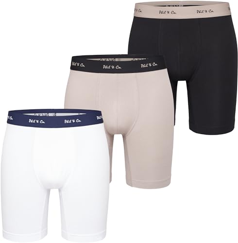 Phil & Co. Berlin Herren Retro Pants 3-Pack Jersey Long Boxer - Black+beige+White - Lange Boxershorts Unterhose Baumwolle Männer Größe XXL von Phil & Co. Berlin