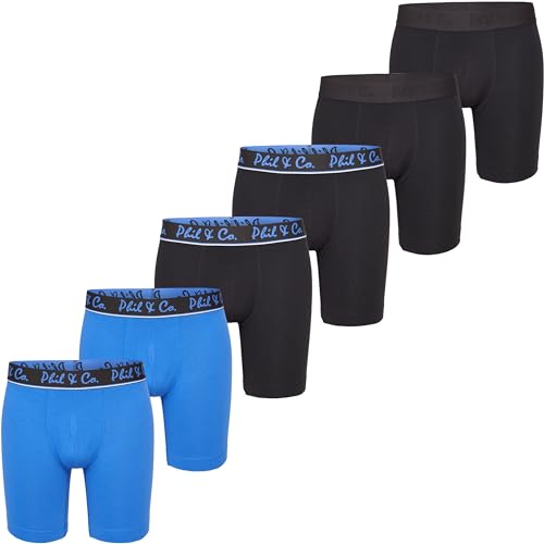 Phil & Co. Berlin Herren Retro Pants 6-Pack Jersey Long Boxer - Black+Blue - Lange Boxershorts Unterhose Baumwolle Männer Größe L von Phil & Co. Berlin