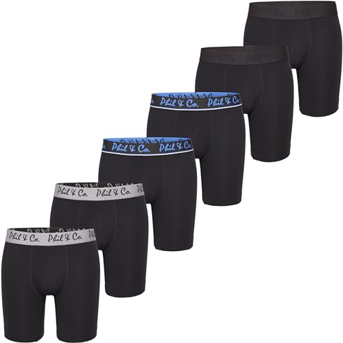 Phil & Co. Berlin Herren Retro Pants 6-Pack Jersey Long Boxer - Black - Lange Boxershorts Unterhose Baumwolle Männer Größe M von Phil & Co. Berlin
