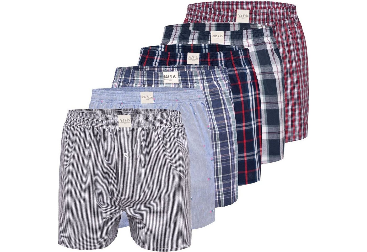 Phil & Co. Boxershorts 6 Phil & Co Webboxer Herren american Boxer Boxershorts kariert S - XXL (6-St) von Phil & Co.