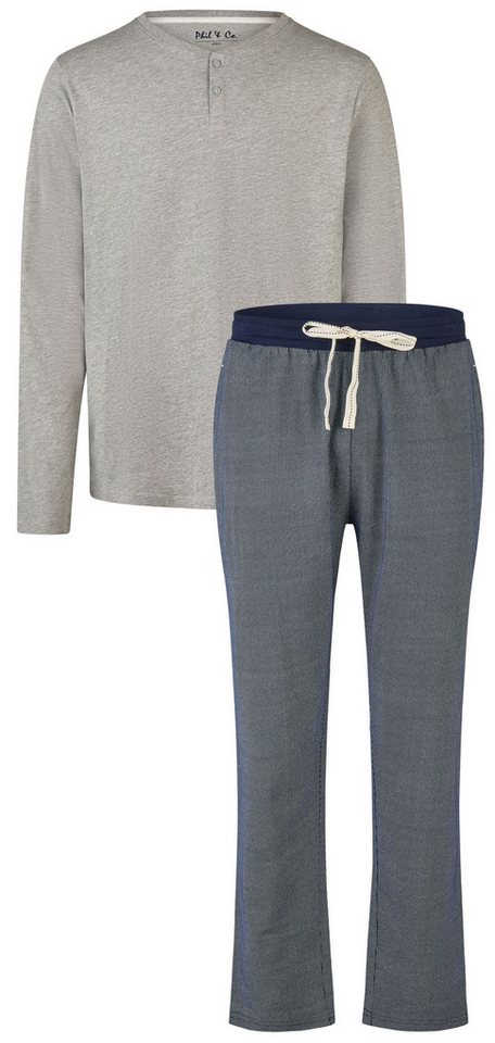 Phil & Co. Schlafanzug Easy Sleep (Set, 2 tlg., 2-teilig) Herren Schlafanzug Pyjama lang Baumwolle geknöpft von Phil & Co.