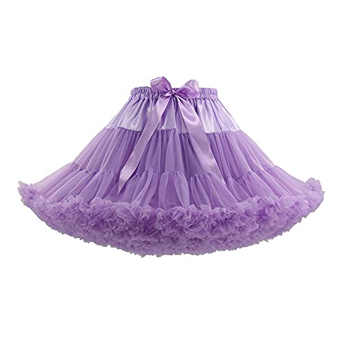 PhilaeEC Damen Elastische Taille Chiffon Petticoat Puffy Tutu Tüll Rock Mehrlagig Cosplay Flauschiger Rock Unterrock,Länge 40cm,Taille 55-95cm, hellviolett, Einheitsgröße von PhilaeEC