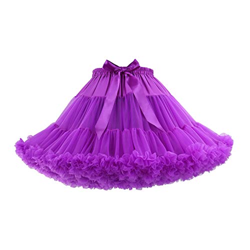 PhilaeEC Damen Petticoat Tüllrock Kurz Tutu Ballett Ballkleid Unterrock Underskirt Crinoline, Länge 40cm, Taille 55-95cm(Dunkelviolett) von PhilaeEC