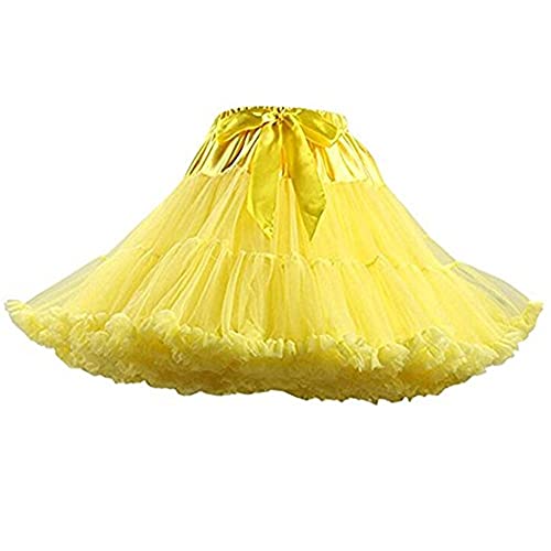 PhilaeEC Damen Petticoat Tüllrock Kurz Tutu Ballett Ballkleid Unterrock Underskirt Crinoline, Länge 40cm, Taille 55-95cm(Gelb) von PhilaeEC