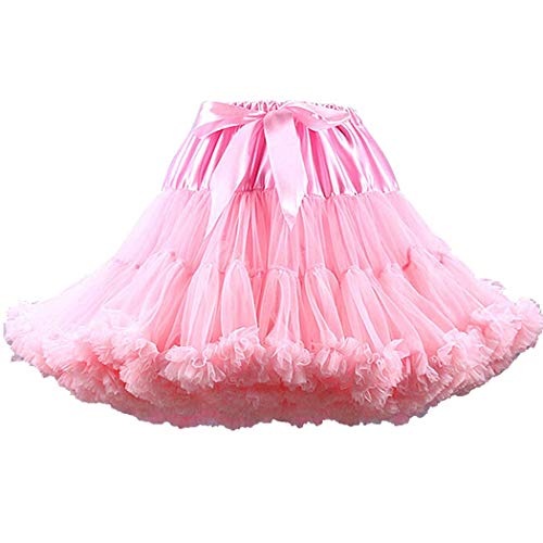 PhilaeEC Damen Petticoat Tüllrock Kurz Tutu Ballett Ballkleid Unterrock Underskirt Crinoline, Länge 40cm, Taille 55-95cm(Rosa) von PhilaeEC