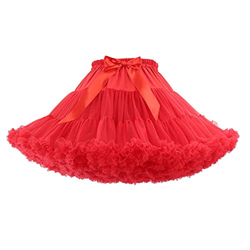 PhilaeEC Damen Petticoat Tüllrock Kurz Tutu Ballett Ballkleid Unterrock Underskirt Crinoline, Länge 40cm, Taille 55-95cm(Rot) von PhilaeEC