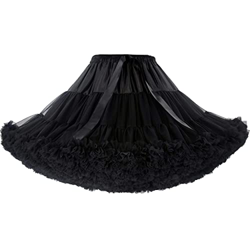 PhilaeEC Damen Petticoat Tüllrock Kurz Tutu Ballett Ballkleid Unterrock Underskirt Crinoline, Länge 40cm, Taille 55-95cm(Schwarz) von PhilaeEC