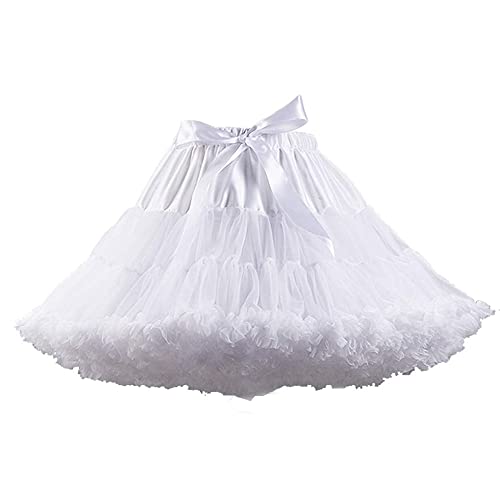 PhilaeEC Damen Petticoat Tüllrock Kurz Tutu Ballett Ballkleid Unterrock Underskirt Crinoline, Länge 40cm, Taille 55-95cm(Weiß) von PhilaeEC