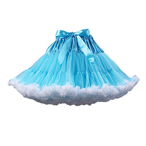 PhilaeEC Frauen Tüll Petticoat Tutu Party Multi-Layer Puffy Cosplay Tanz Rock(Blau+Weiß) von PhilaeEC