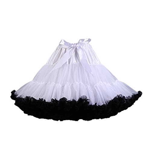 PhilaeEC Frauen Tüll Petticoat Tutu Party Multi-Layer Puffy Cosplay Tanz Rock(Weiß+schwarz) von PhilaeEC