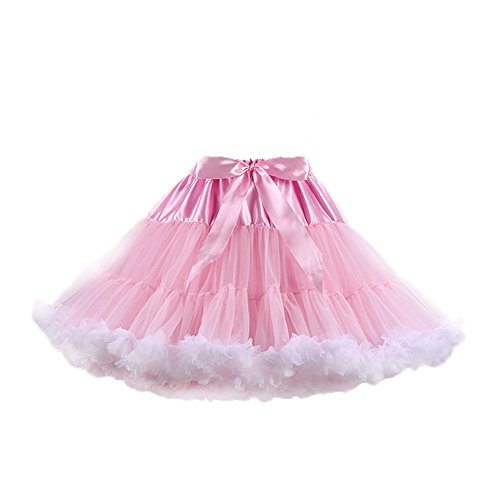 PhilaeEC Frauen Tüll Petticoat Tutu Party Multi-Layer Puffy Cosplay Tanz Rock, Pink + Weiss, Länge 40cm, Taille 56-106cm von PhilaeEC