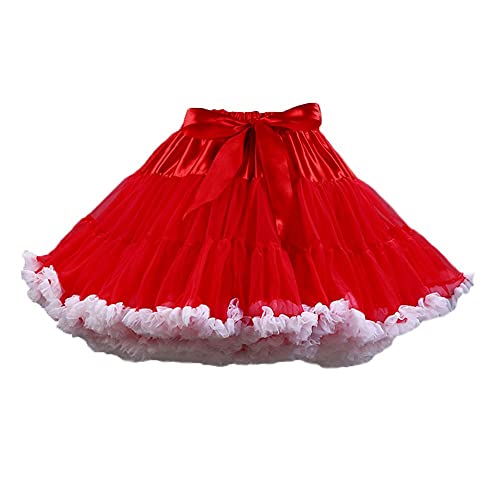 PhilaeEC Frauen Tüll Petticoat Tutu Party Multi-Layer Puffy Cosplay Tanz Rock, Rot + Weiss, Länge 40cm, Taille 56-103cm von PhilaeEC