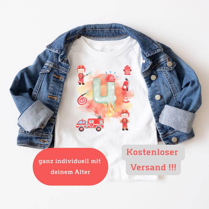 Personalisiertes Geburtstagsshirt Geburtstagskind Mädchen Junge Baby T-Shirt Alter Namen Feurwehr Feuerwehrmann Feuerwehrauto von PhilessaCreations