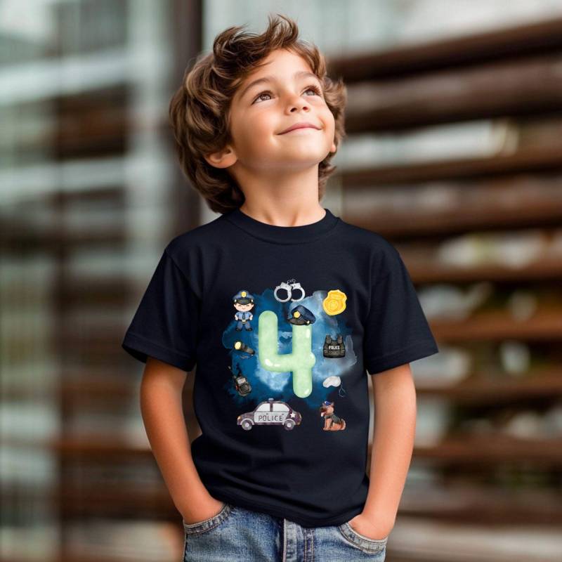 Personalisiertes Geburtstagsshirt Geburtstagskind Mädchen Junge Baby T-Shirt Alter Namen Polizei Polizeiauto Handschellen Hund Blau von PhilessaCreations