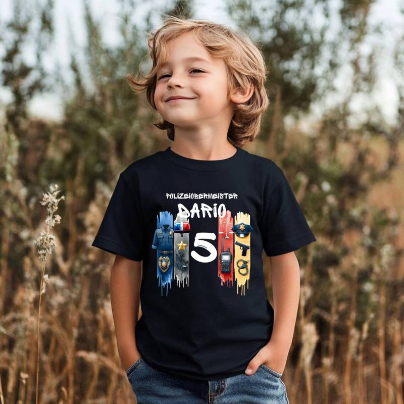 Personalisiertes Geburtstagsshirt - Geburtstagskind Mädchen Junge Baby T-Shirt Alter & Name Polizei Polizeiauto Handschellen Hund Blau von PhilessaCreations