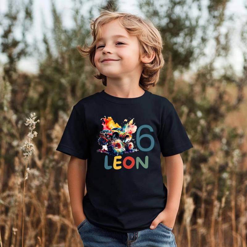 Personalisiertes Geburtstagsshirt Mit Namen Alter Geburtstagskind Mädchen Junge Baby T-Shirt Monstertruck Rennauto Autorennen Bunt von PhilessaCreations