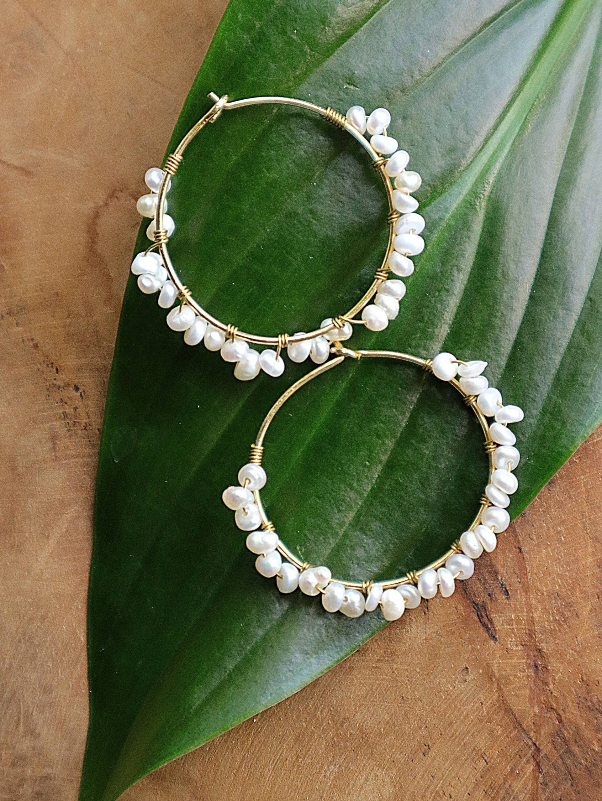Süßwasserperlen Creolen Hoops Midi 925 Sterling Silber 14 K Vergoldet Boho Hippie Natürlich Ohrringe Süßwasserperlen Creolen Hoops Midi 925 Sterling Silber 14 K Vergoldet Boho Hippie Natürlich Ohrringe von Philiafull