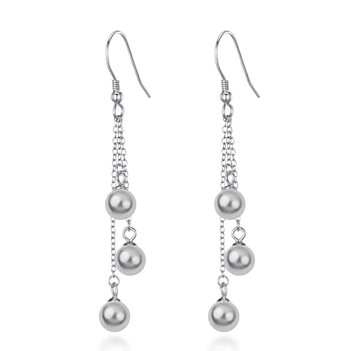 Dreifache graue Perlenohrringe aus Sterlingsilber von Philip Jones