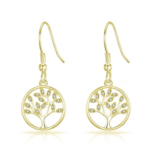 Mit österreichischen Kristallen gefertigte Tropfenohrringe aus Goldbaum des Lebens von Philip Jones