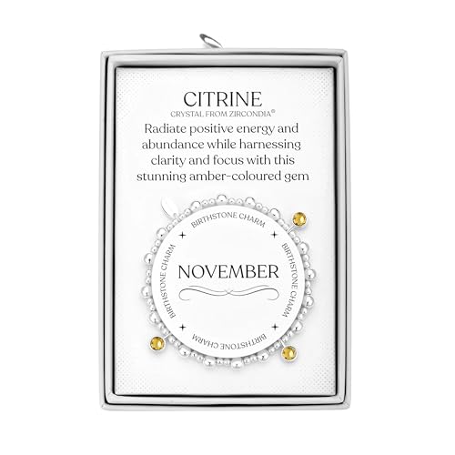 Philip Jones November (Citrin) Geburtsstein Stretch-Charm-Armband mit Zitat-Geschenkbox, Einheitsgröße, Kristall, Zirkonia-Kristall von Philip Jones
