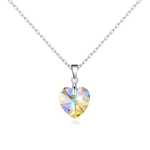 Philip Jones Aurora Borealis Herz-Halskette aus Sterlingsilber mit Zircondia®-Kristallen von Philip Jones