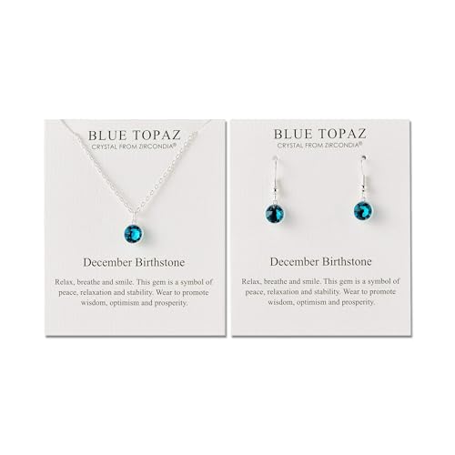 Philip Jones Dezember (Blauer Topas) Set aus Geburtsstein-Halskette und Ohrhängern mit Zircondia®-Kristallen von Philip Jones
